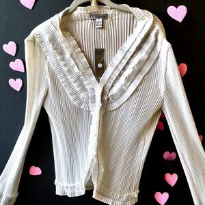 WD.NY Vintage 80's White Blouse Top Accordian Pleats Ruffles Womens Medium